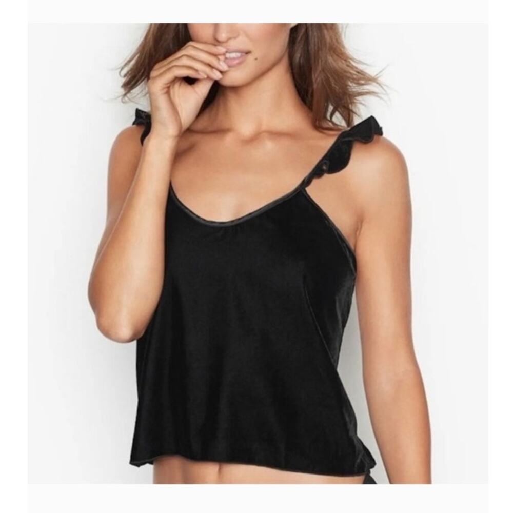 Victoria's Secret Black Velvet Flutter Sleeve Top SZ XS Sexy Goth